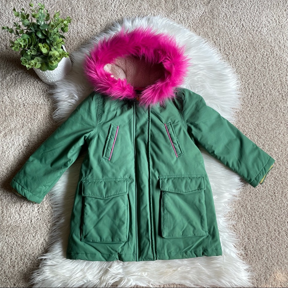 Mini Boden Outwear Puffy Jacket Hot Pink Hood